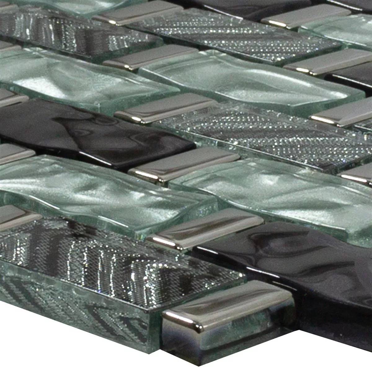 Glass Mosaic Tiles Vancouver Waved Grey Blue Mix