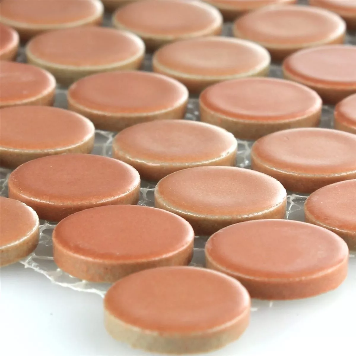 Ceramic Button Mosaic Tiles Round Terracotta