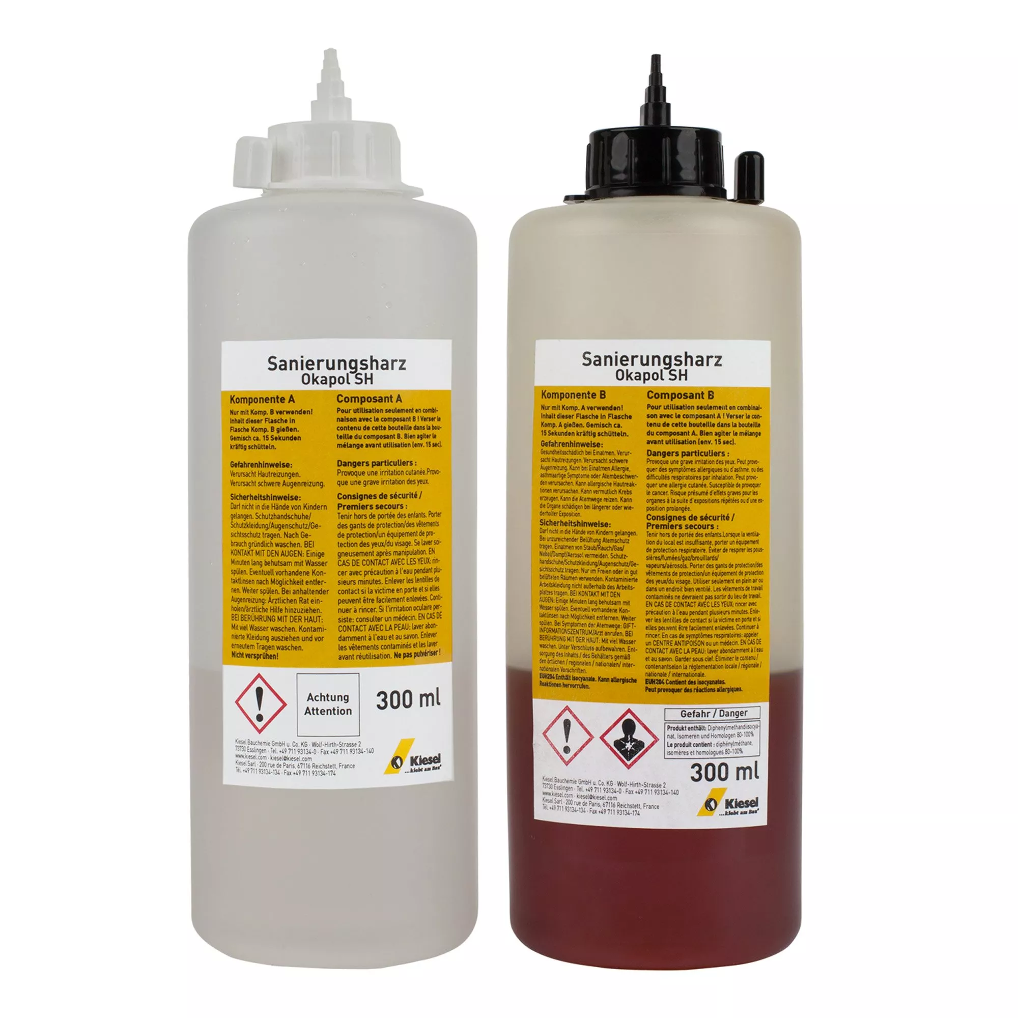 Kiesel Okapol SH - Sanierungsharz Set (Komp.A 300ml) + (Komp.B 300ml) + Estrichklammern