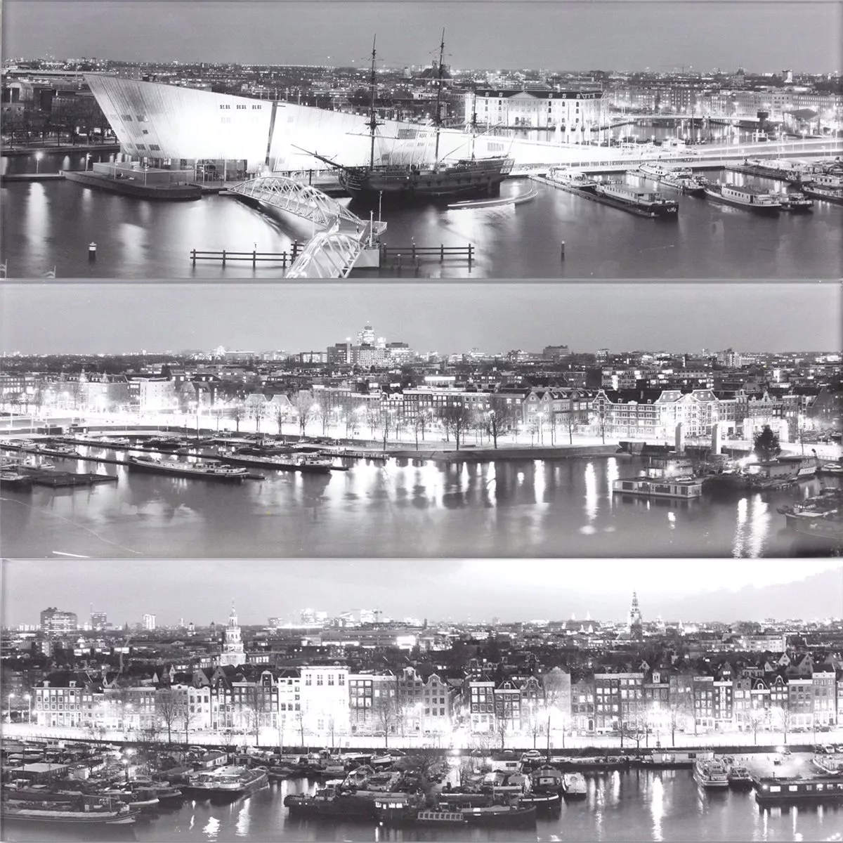 Amsterdam Port Panaroma Glass Effect Tiles Set of 3