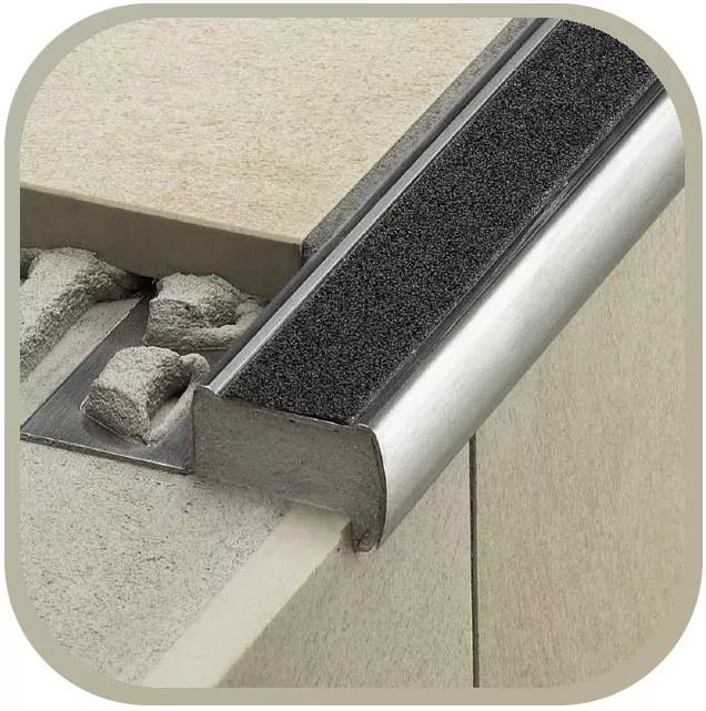 Stainless steel stair profiles, slip-resistant