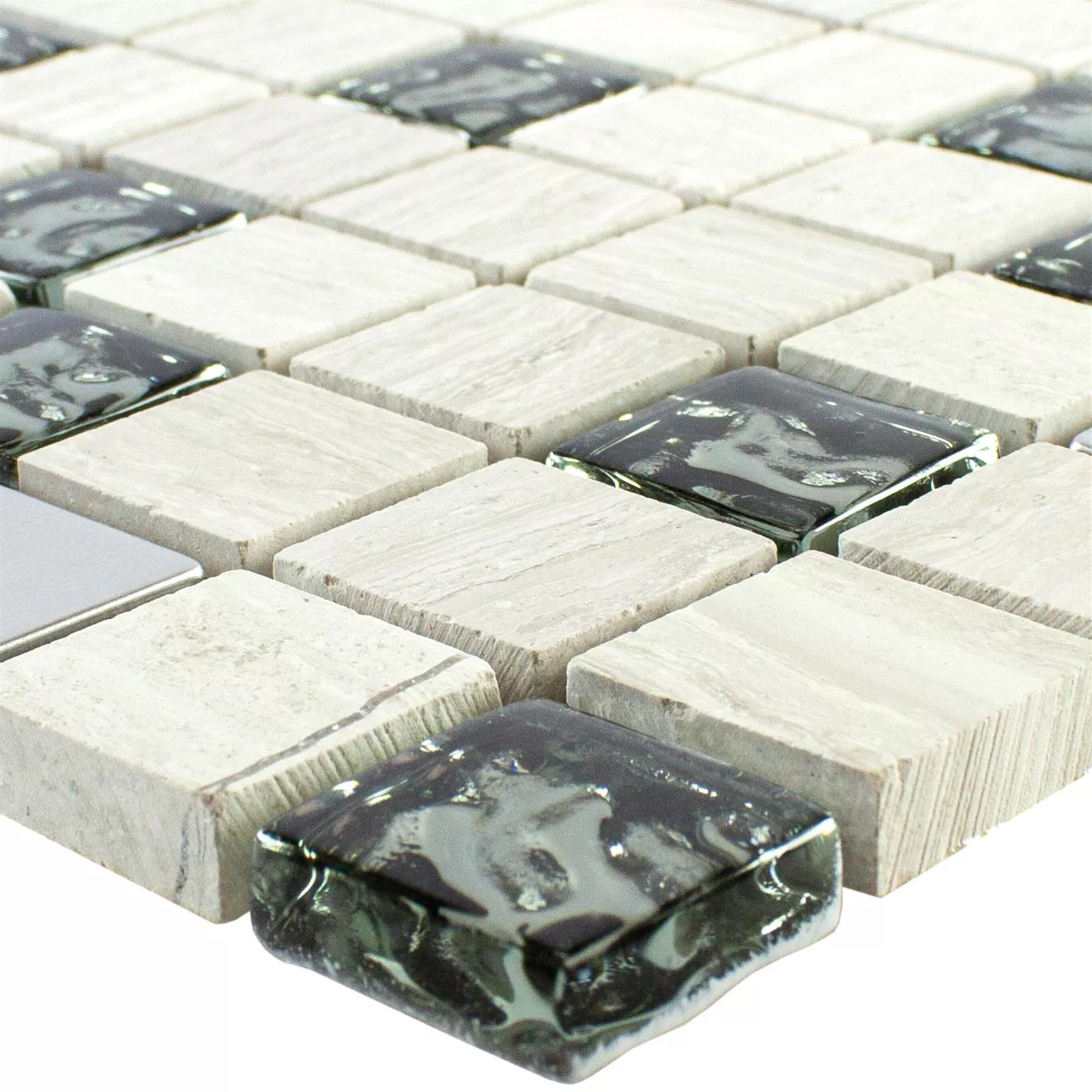 Glass Natural Stone Metal Mosaic Tile Fulda Grey Silver