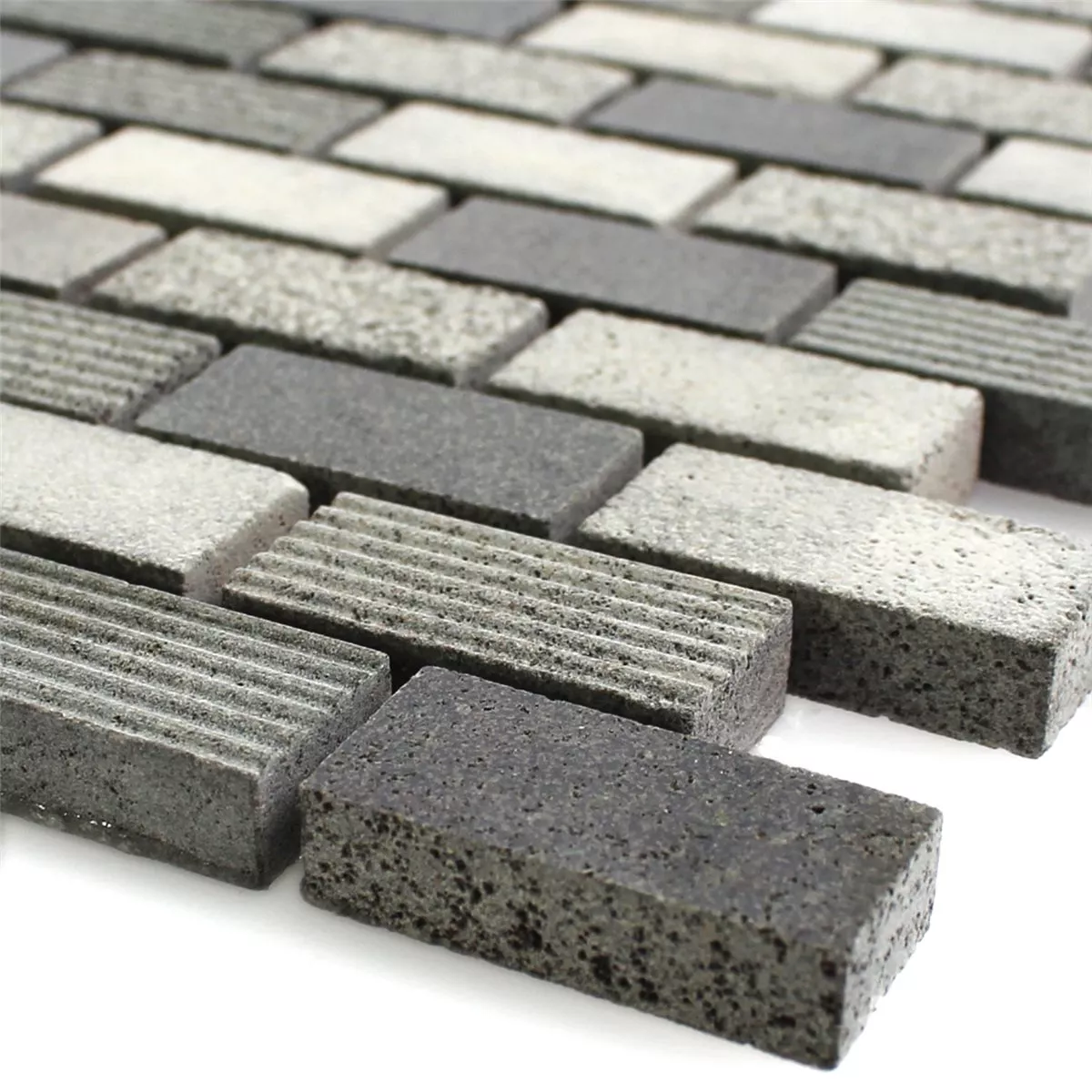 Mosaic Tiles Natural Stone Notte Anthracite 15x30x8mm