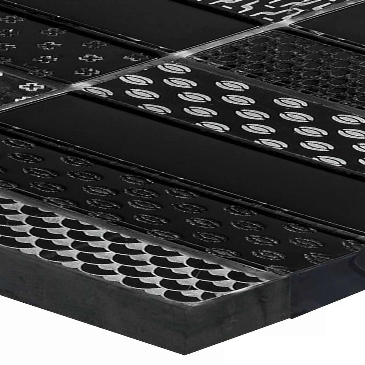 Glass Natural Stone Mosaic Tiles Celestiana Ornament Brick Black Mix