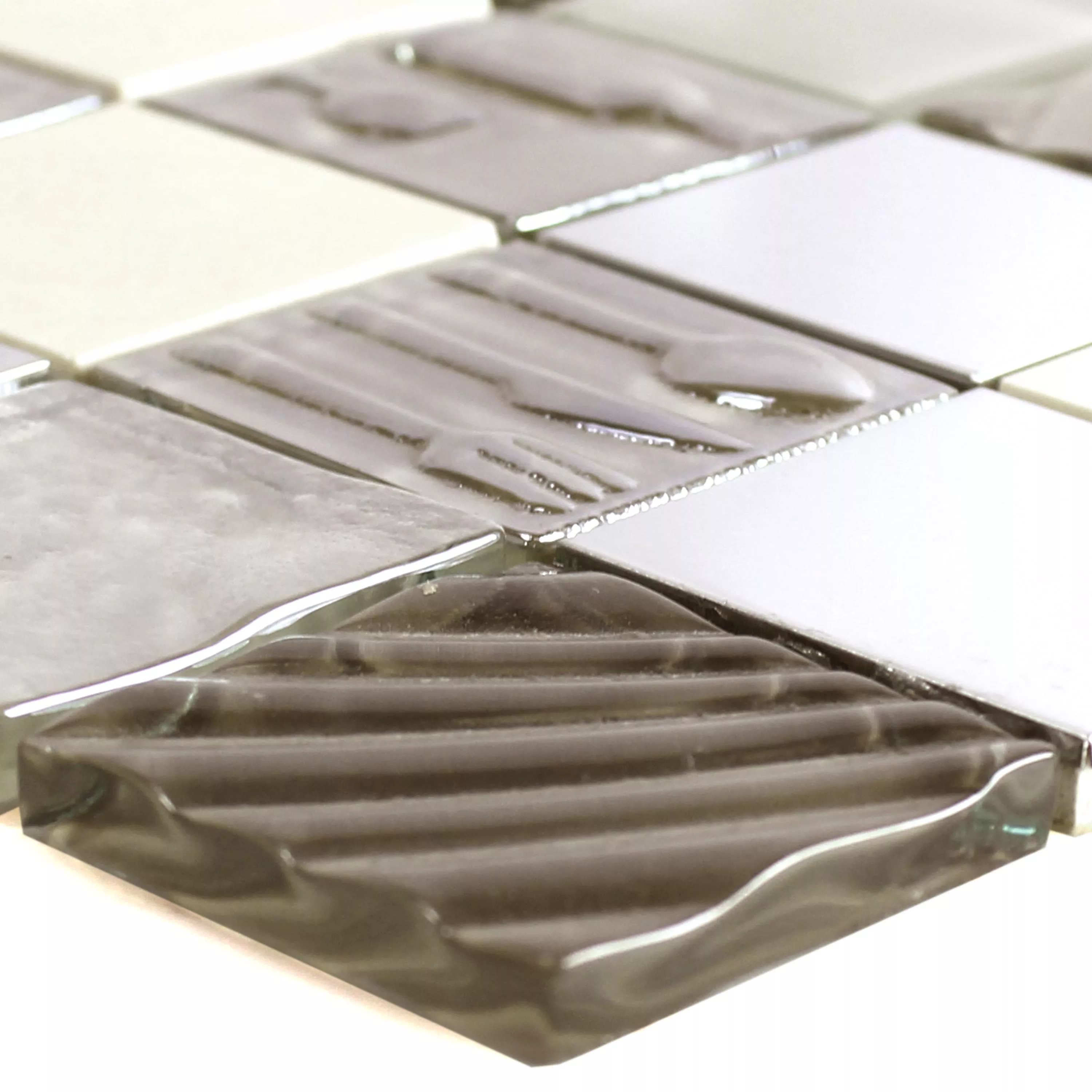 Glass Stainless Steel Natural Stone Mosaic Emporia Brown Beige Silver