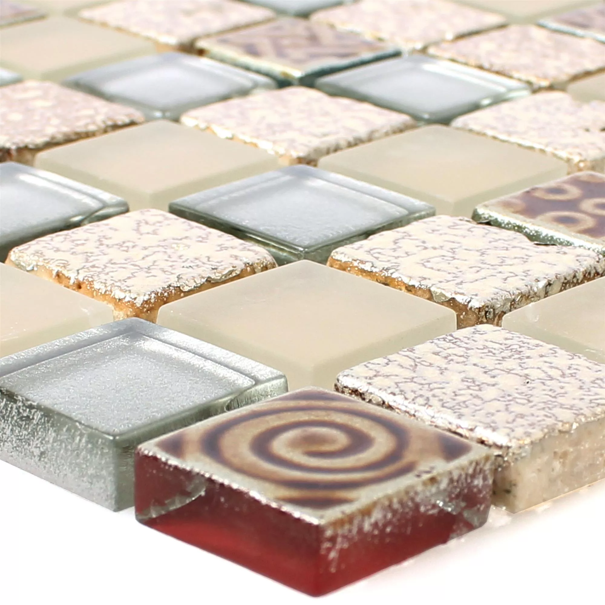 Glass Mosaic Natural Stone Tiles Kobold Beige Silver