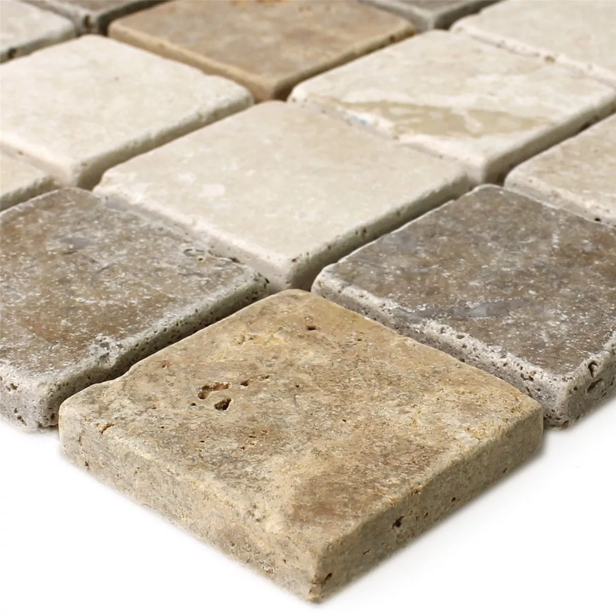 Travertine Mosaic Dustin Tiles Brown Beige Red