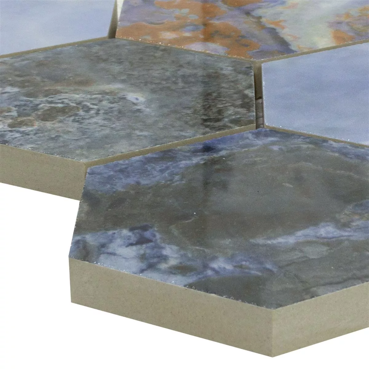 Ceramic Mosaic Tiles Naftalin Hexagon Blue Black