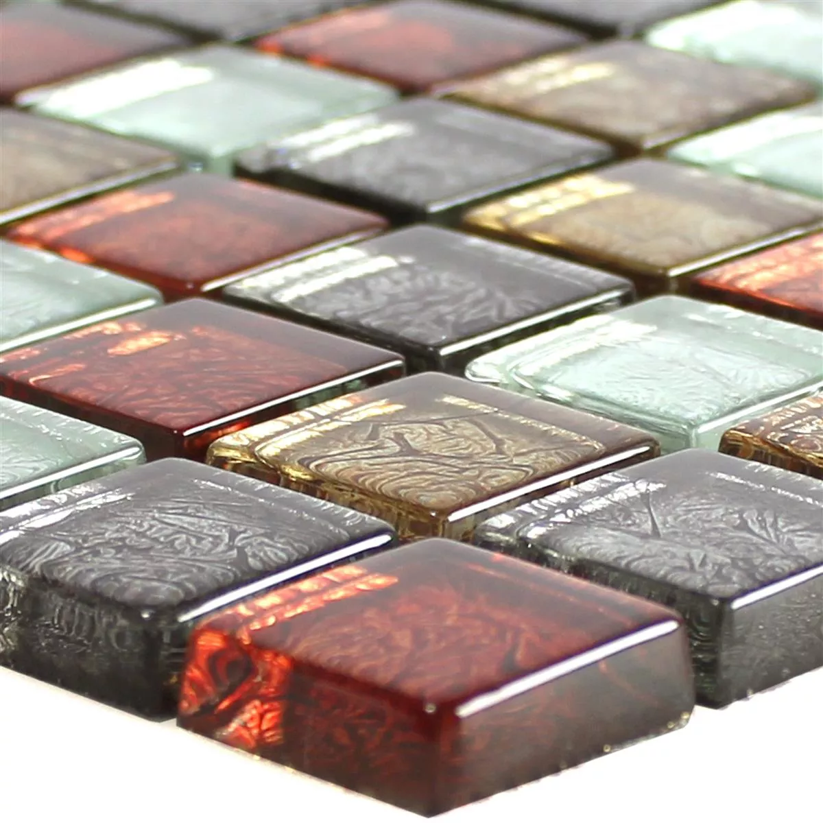 Glass Mosaic Tiles Curlew Red Brown Silver Square 23