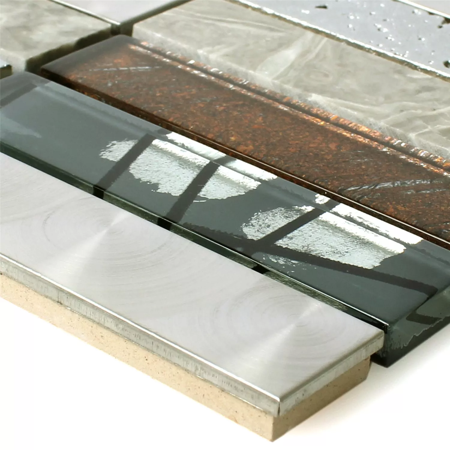 Mosaic Tiles Musical Glass Stone Steel Mix Grey