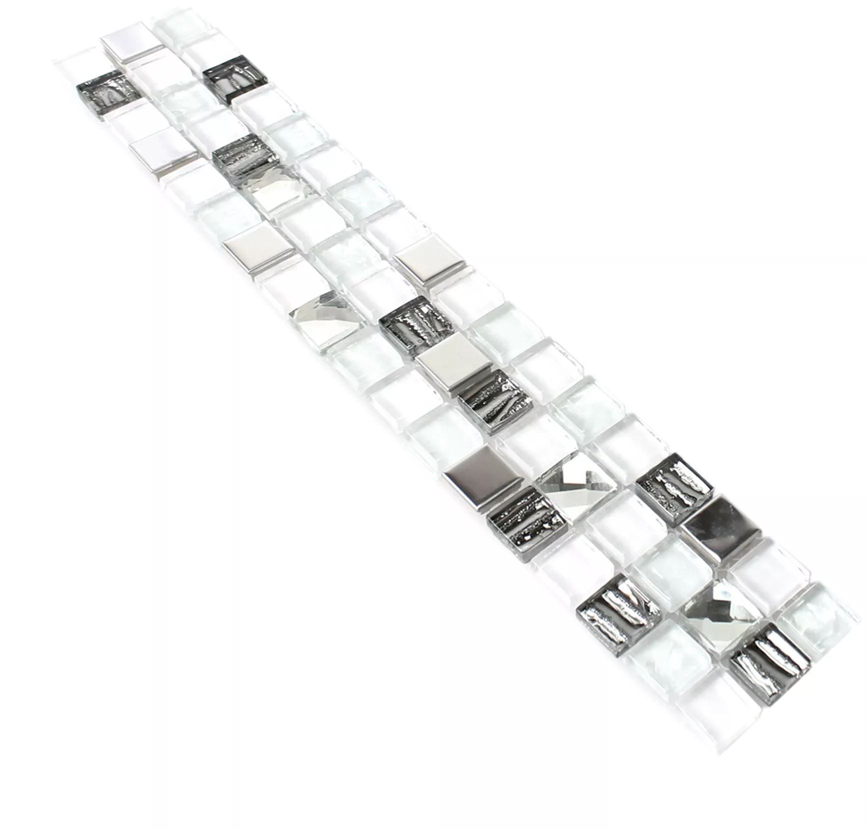 Glass Metal Mosaic Border Fresno Blanc Silver