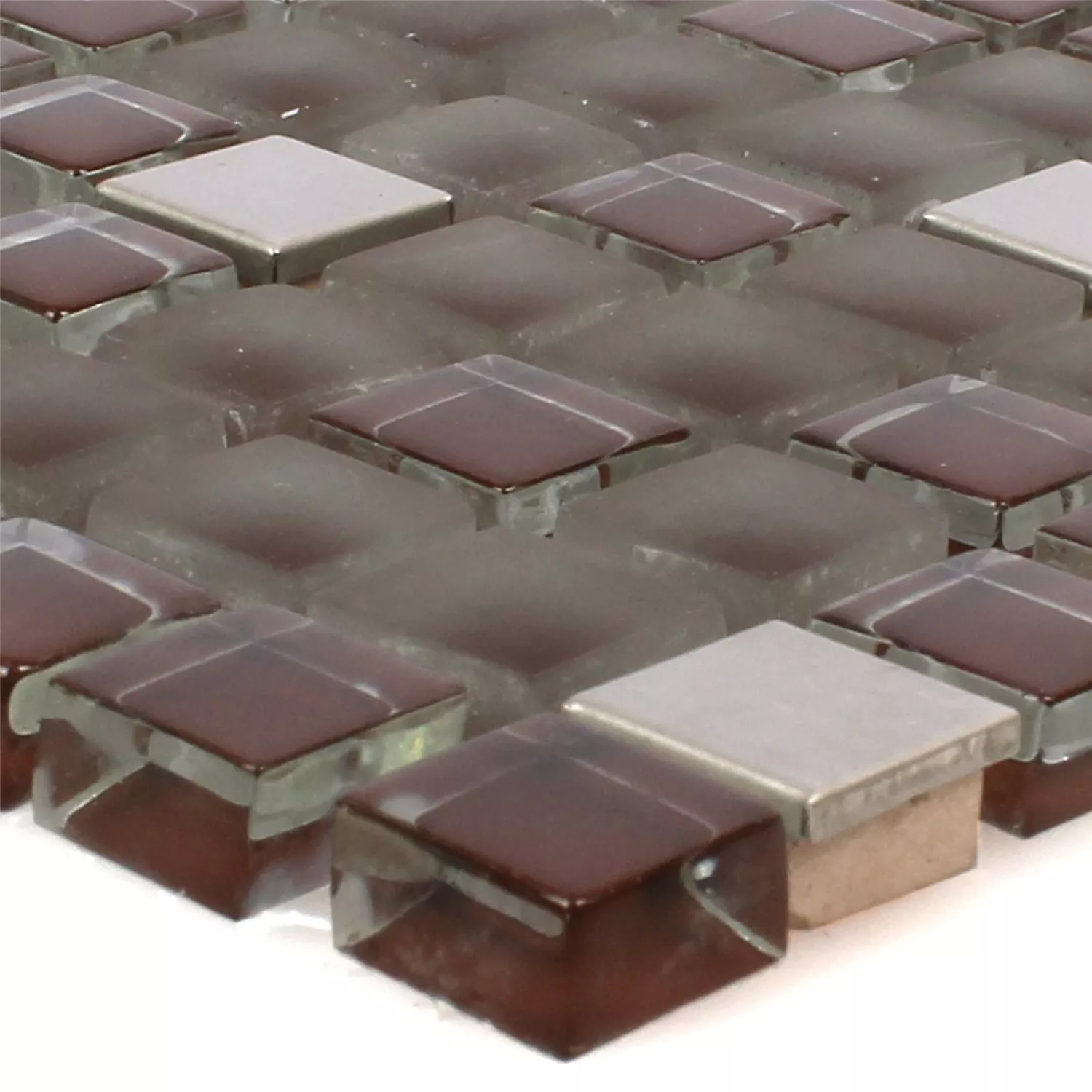 Azulejos De Mosaico Rotterdam Acero Inoxidable Cristal Mezcla Marrón Plateado