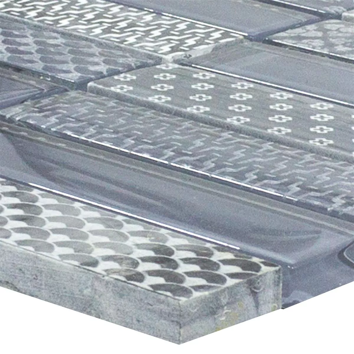 Glass Natural Stone Mosaic Tiles Celestiana Ornament Brick Grey Mix