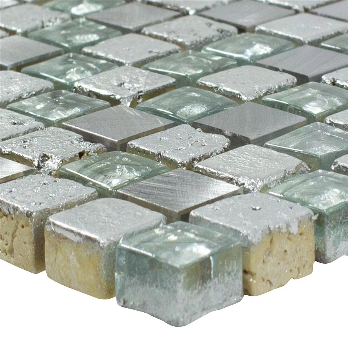 Natural Stone Glass Aluminium Mosaic Tiles Stilo Light Grey Silver