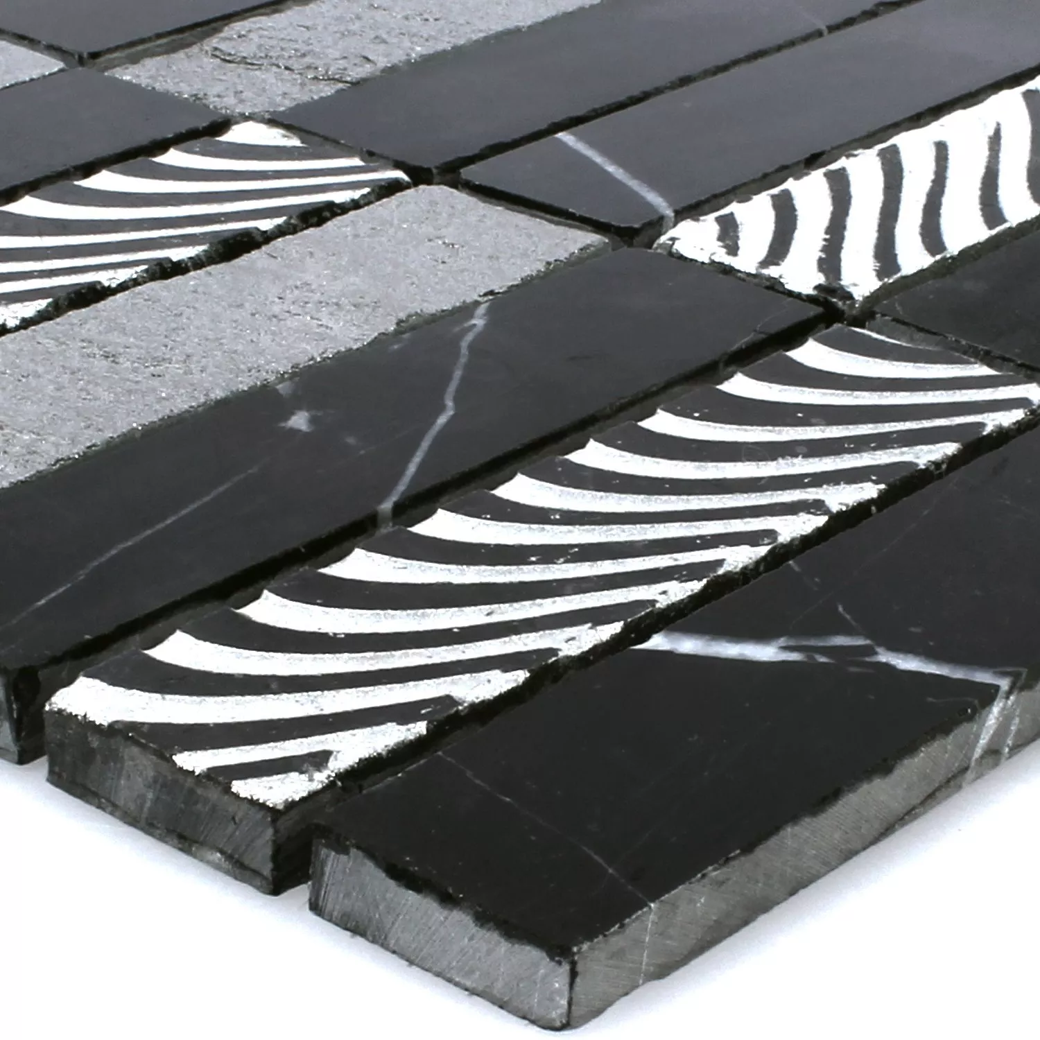 Natural Stone Mosaic Tiles Carving Black Grey Silver
