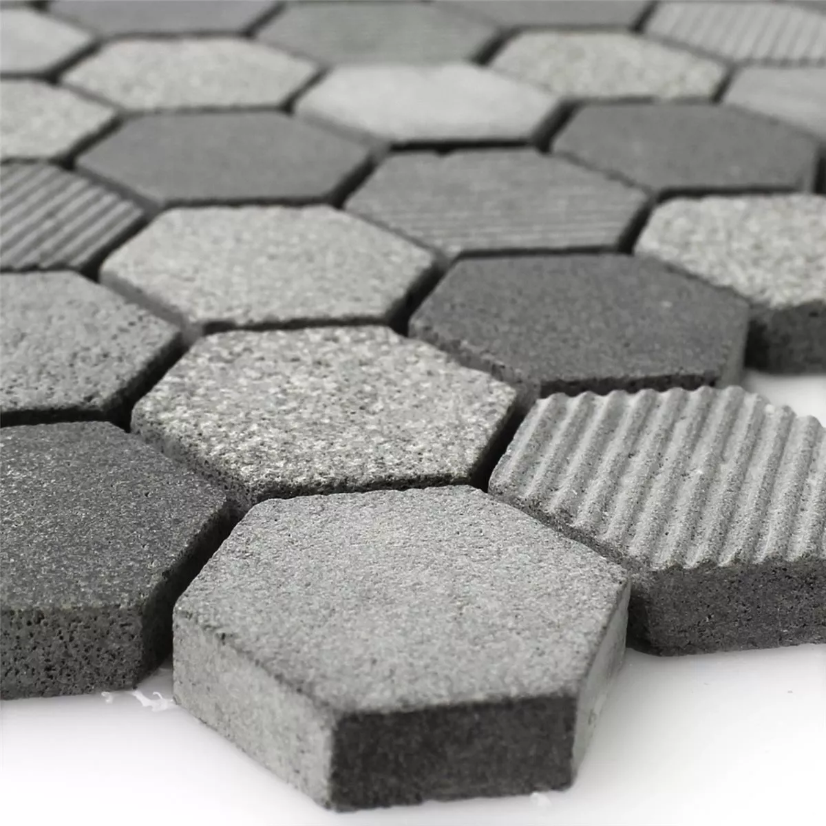 Mosaic Tiles Hexagon Natural Stone Notte Anthracite