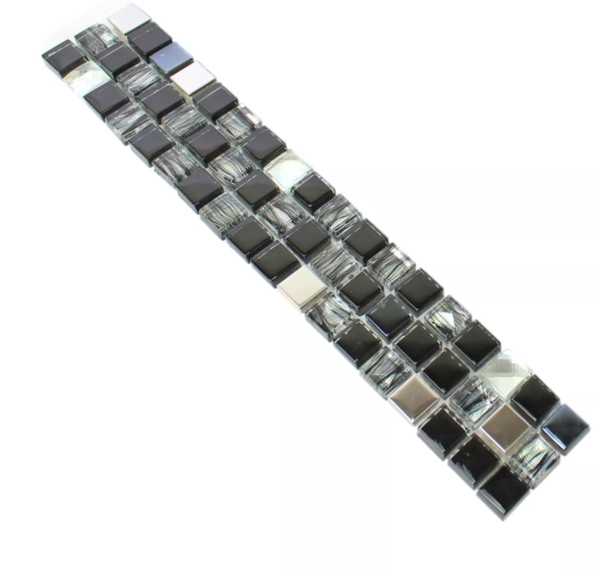Glass Metal Mosaic Border Mexicali Black Grey Silver