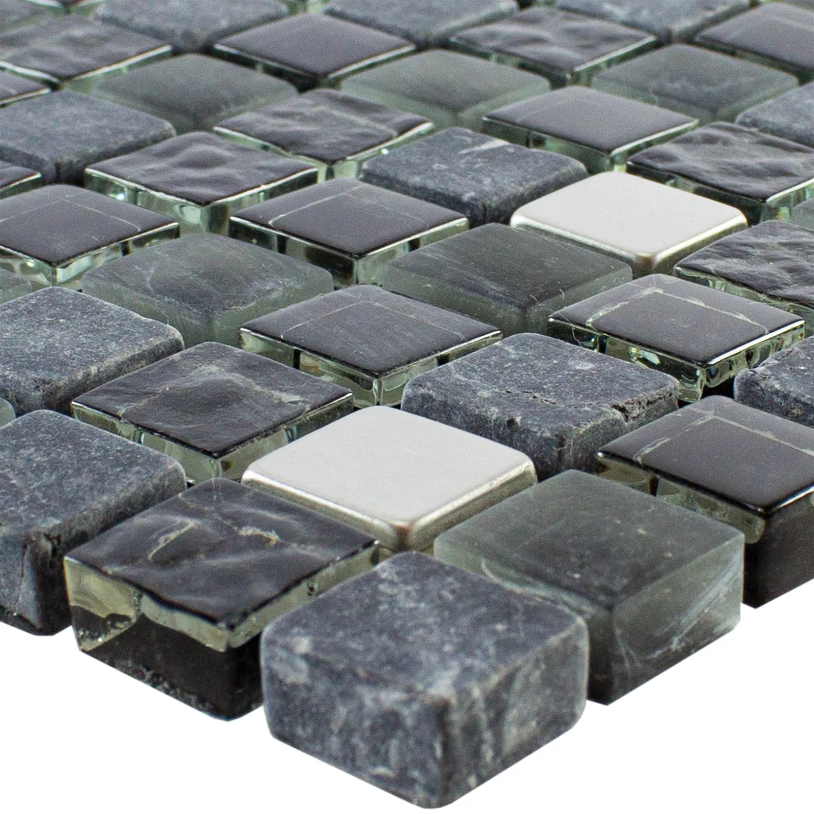 Glass Natural Stone Stainless Steel Mosaic Kosovo Black Silver