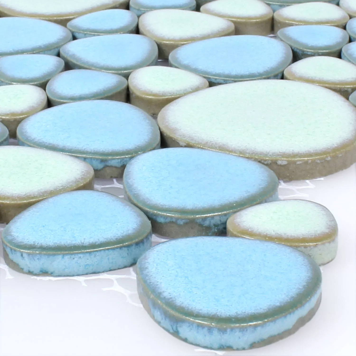 Mosaic Tiles Ceramic Pebble Optic Cyan