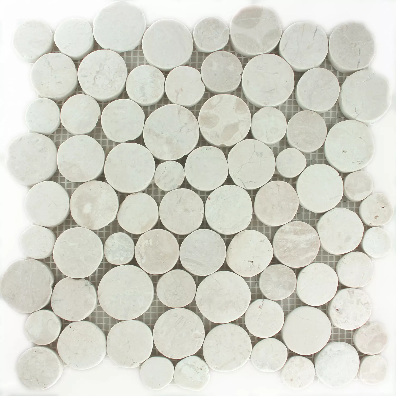 Mosaic Tiles River Pebbles Coin Round White
