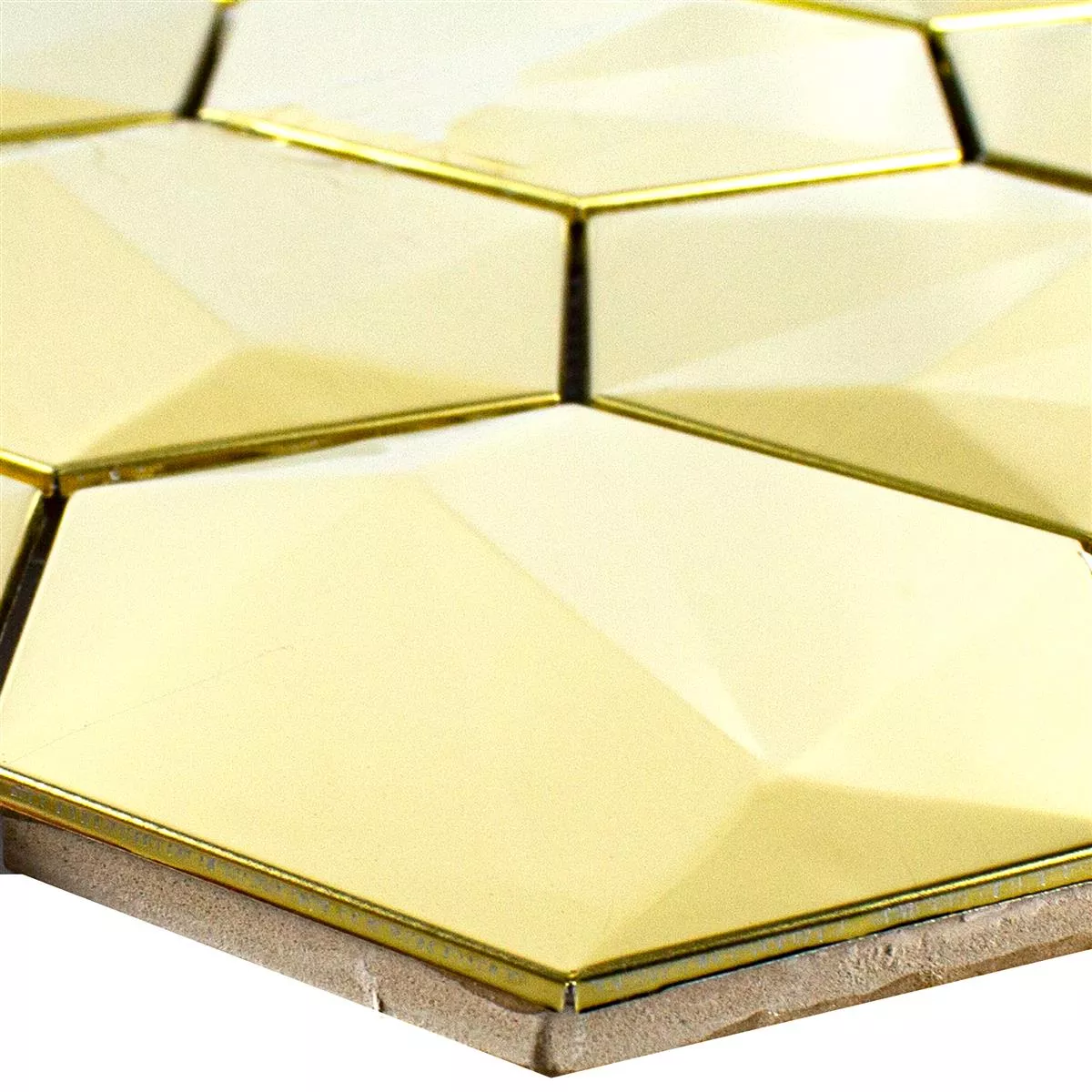 Acero Inoxidable Azulejos De Mosaico Durango Hexagonales 3D Oro
