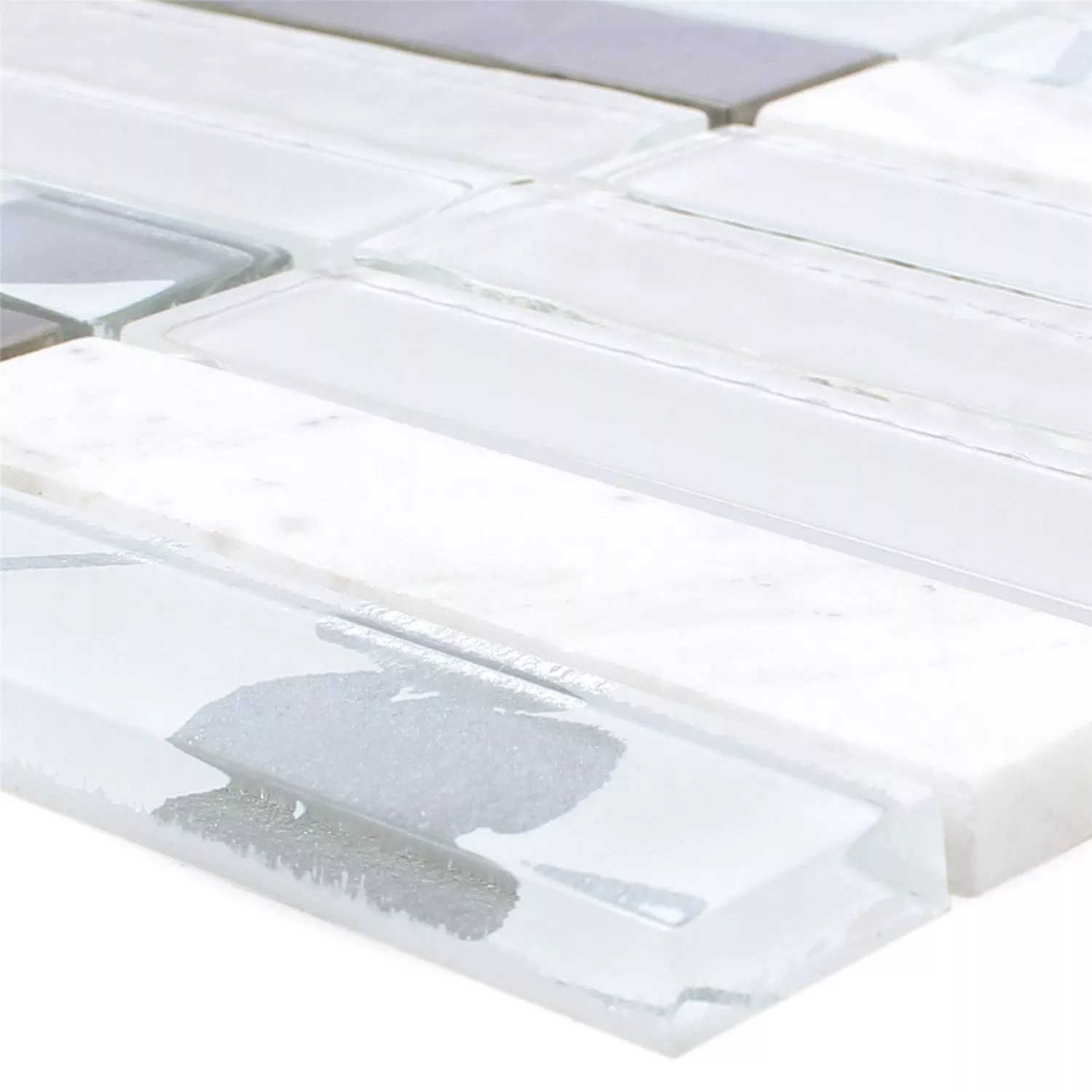 Mosaic Tiles Musical Glass Stone Steel Mix White