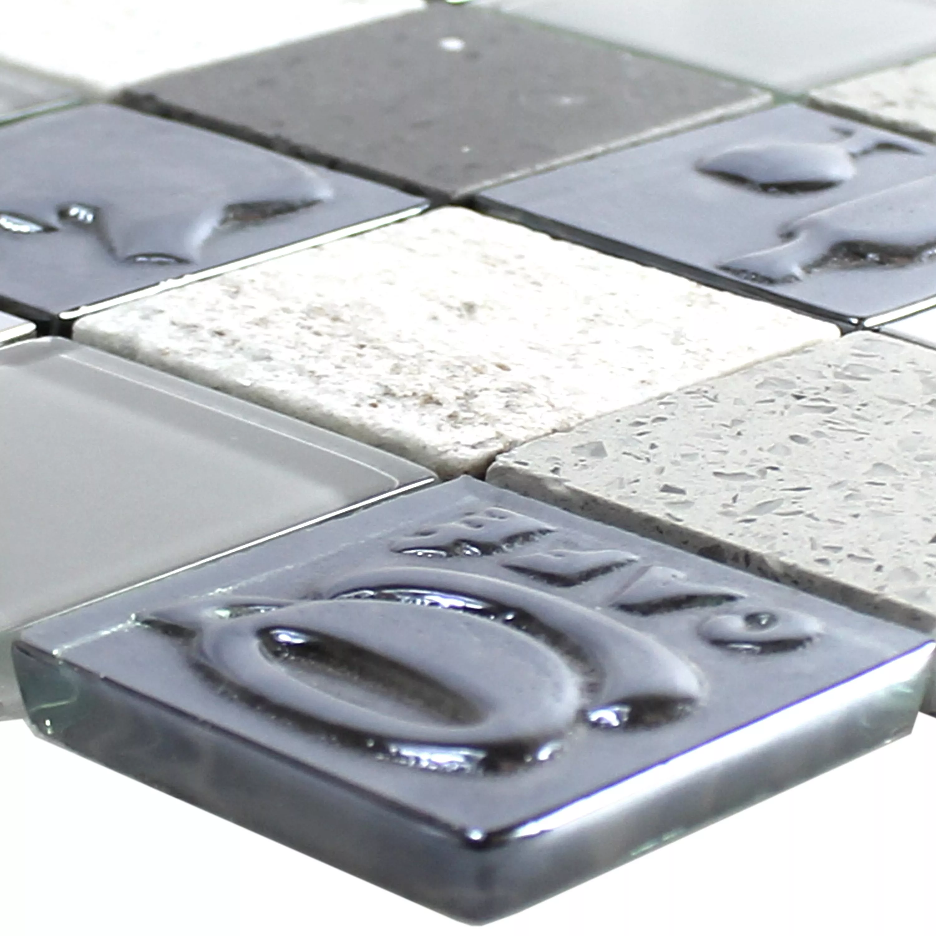 Glass Stainless Steel Natural Stone Mosaic Emporia Grey Silver