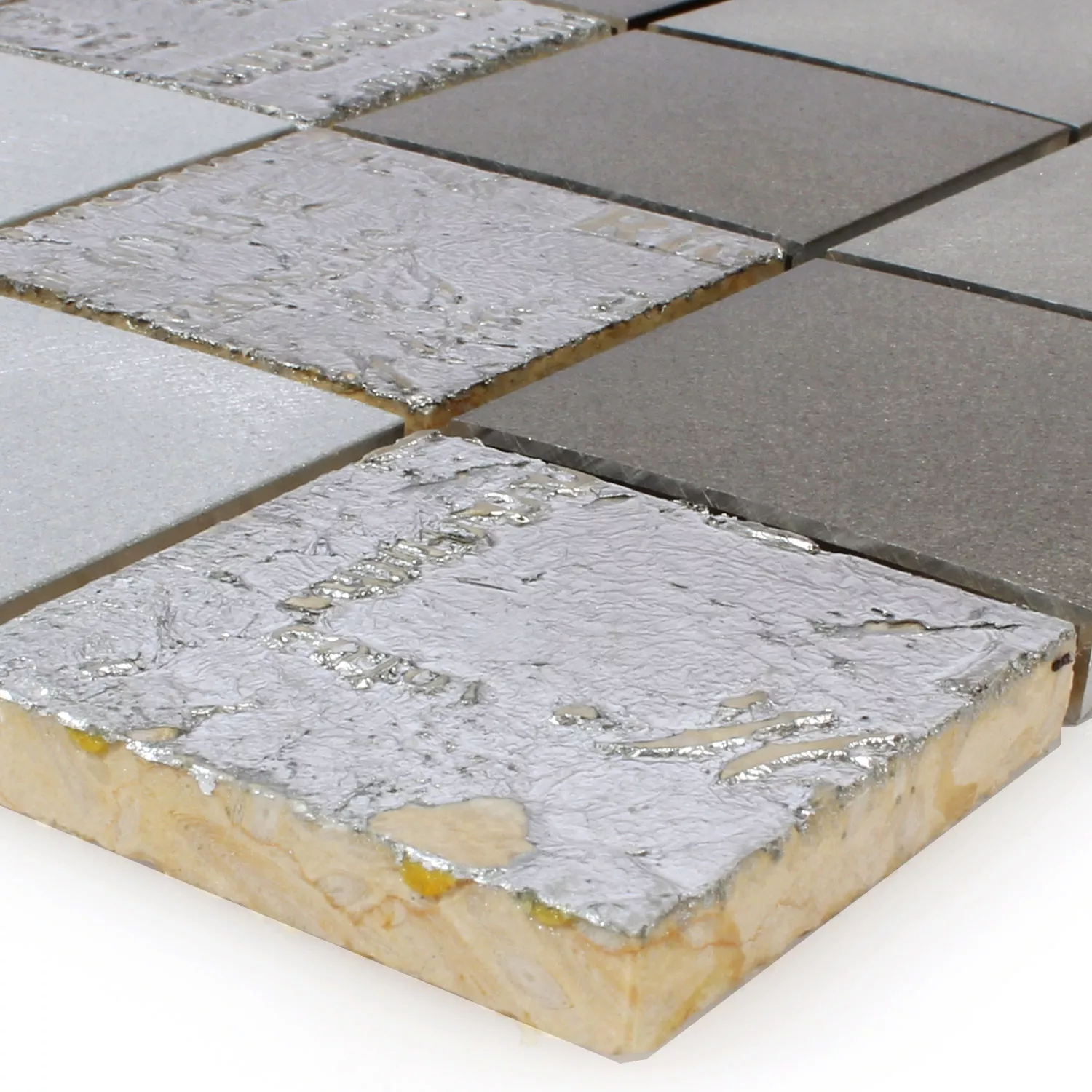 Azulejos De Mosaico Metal Piedra Natural Parole Marrón Plateado