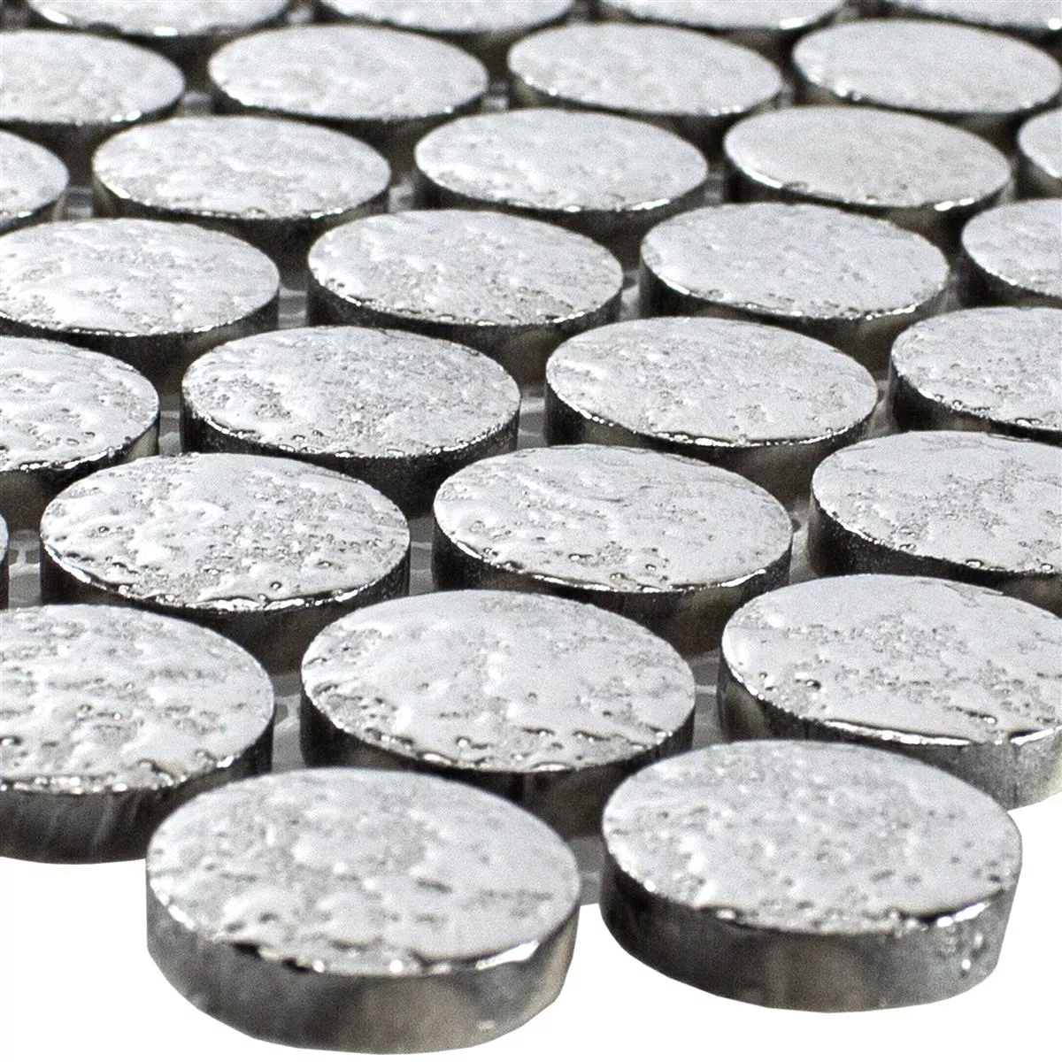 Ceramic Button Effect Mosaic Tiles Meneksche Silver