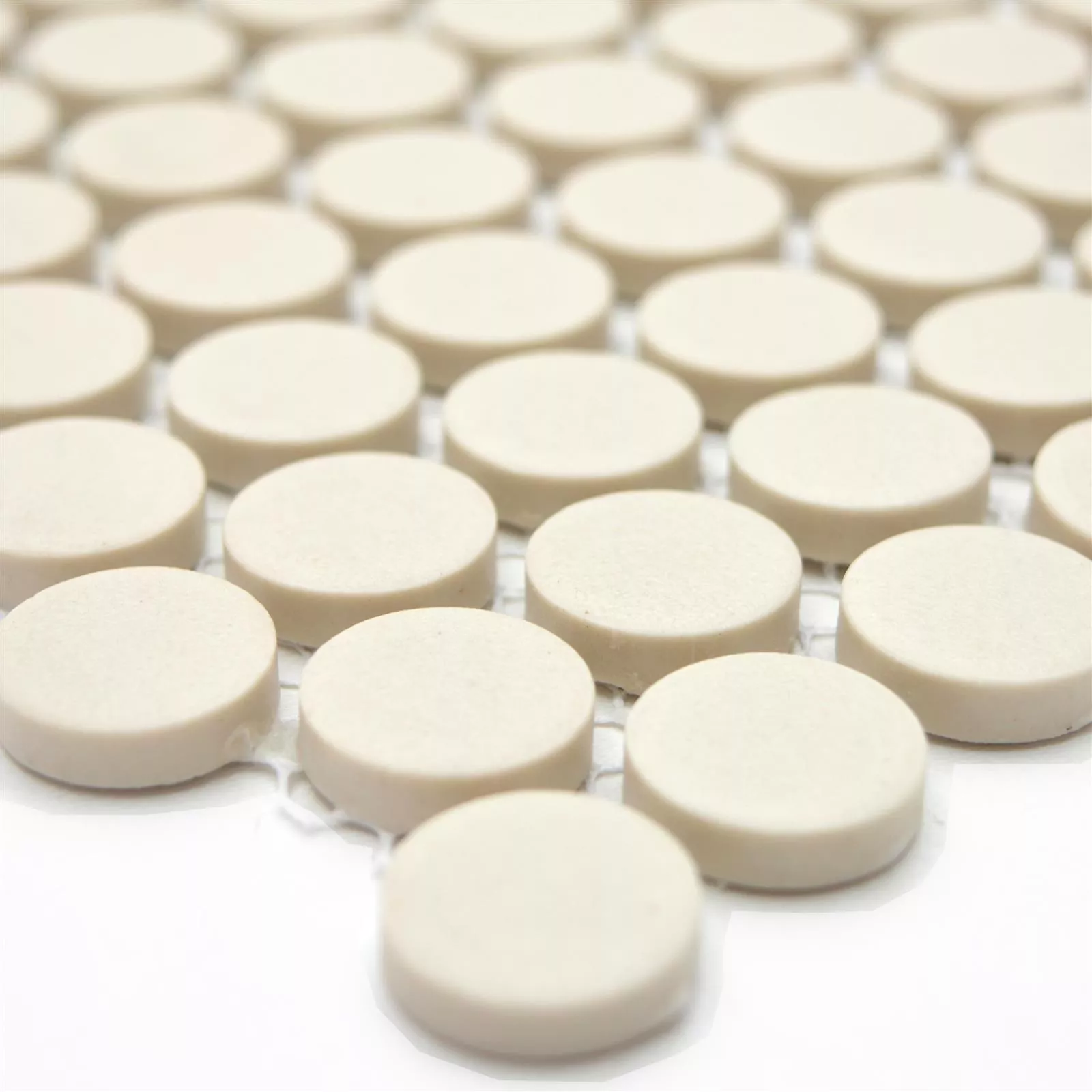 Ceramic Mosaic Tiles Button Radoslov Unglazed Light Beige