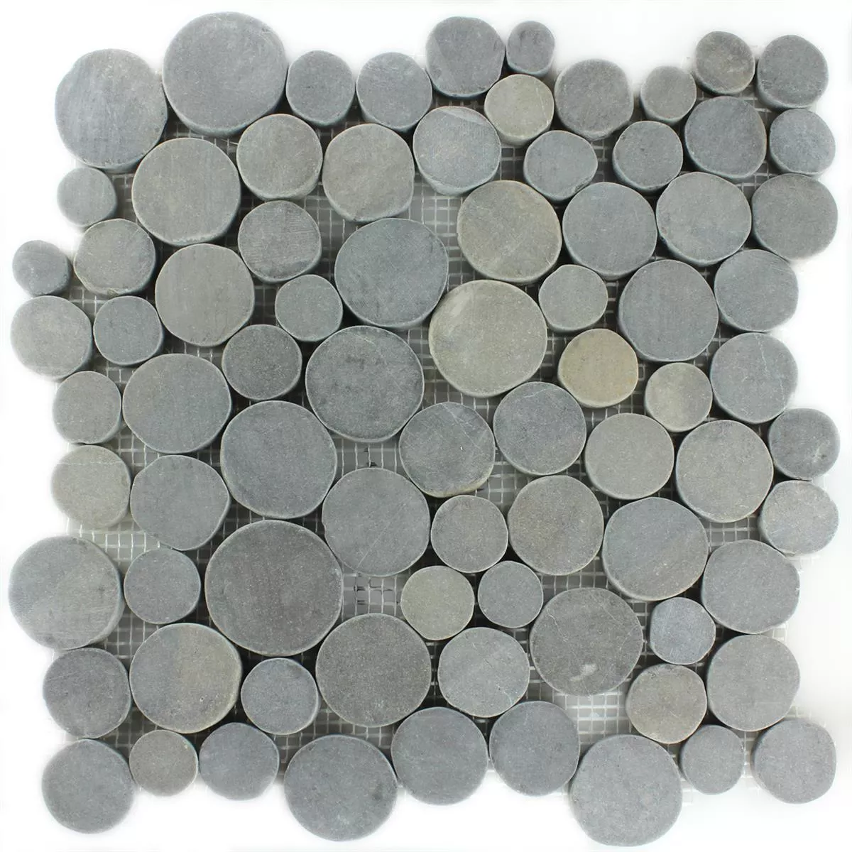 Mosaic Tiles River Pebbles Coin Round Dark Grey