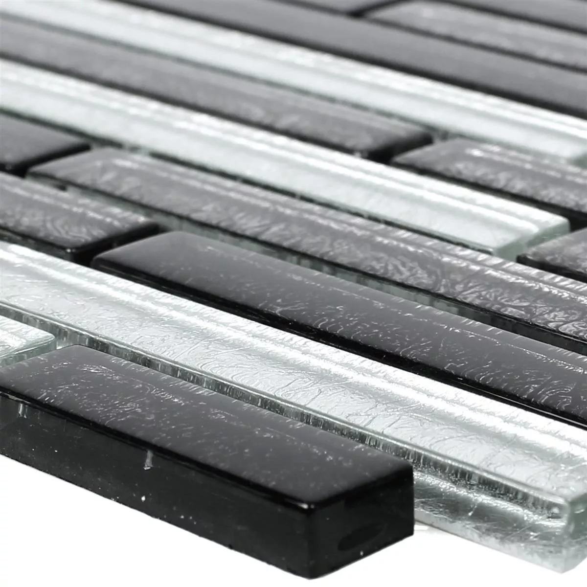 Glass Mosaic Tiles Curlew Black Silver Pattern