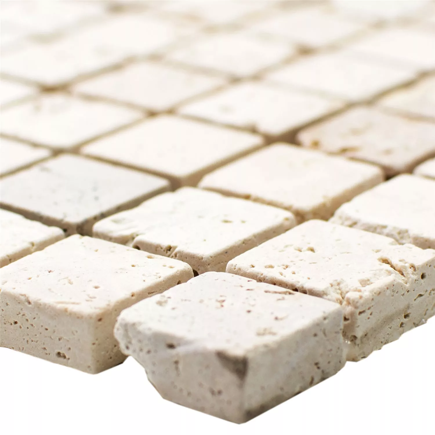 Mosaic Tiles Travertine Beige Drummed 26x26x10mm