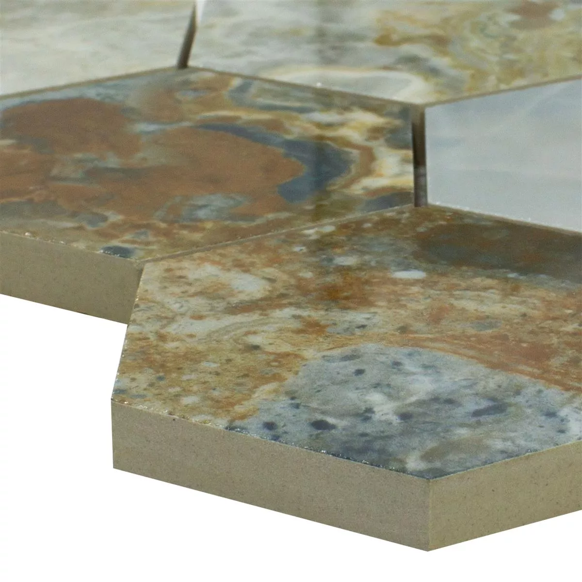 Ceramic Mosaic Tiles Naftalin Hexagon Brown Blue