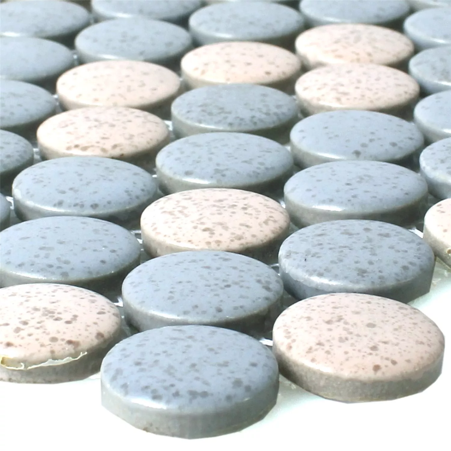 Button Mosaic Tiles Ceramic Brillo Beige Grey