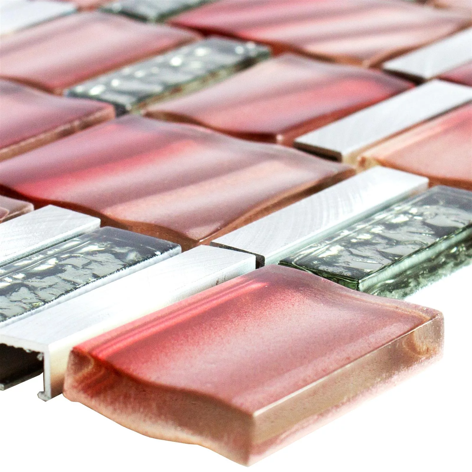 Cristal Metal Azulejos De Mosaico Union Rojo Plateado