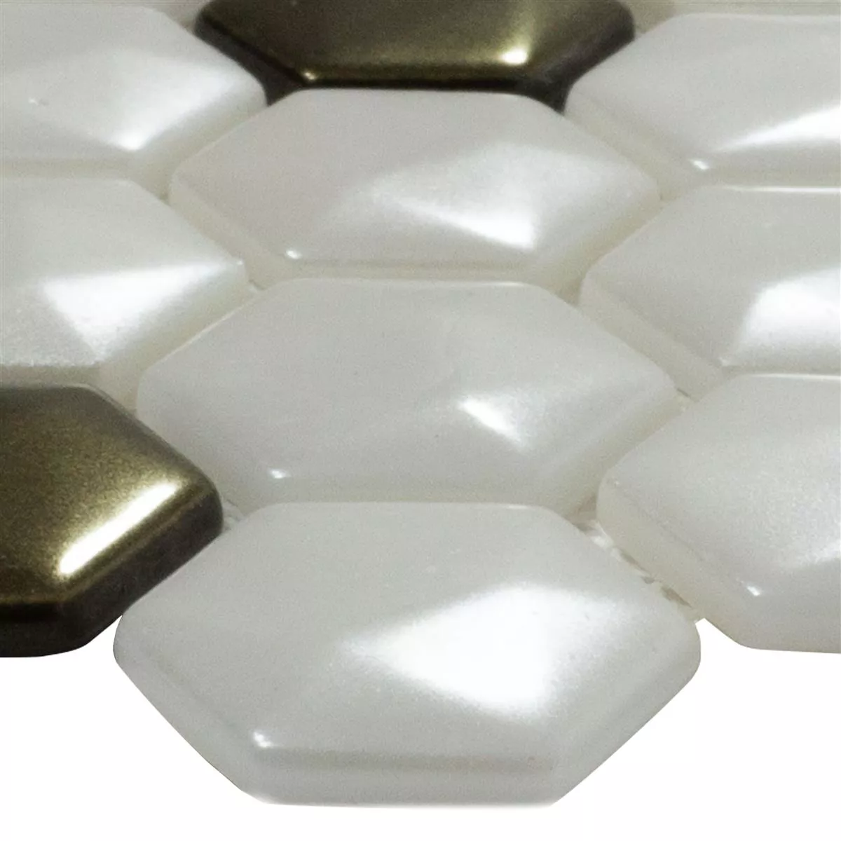 Glass Mosaic Tiles Las Vegas Hexagon 3D Blanc Gold