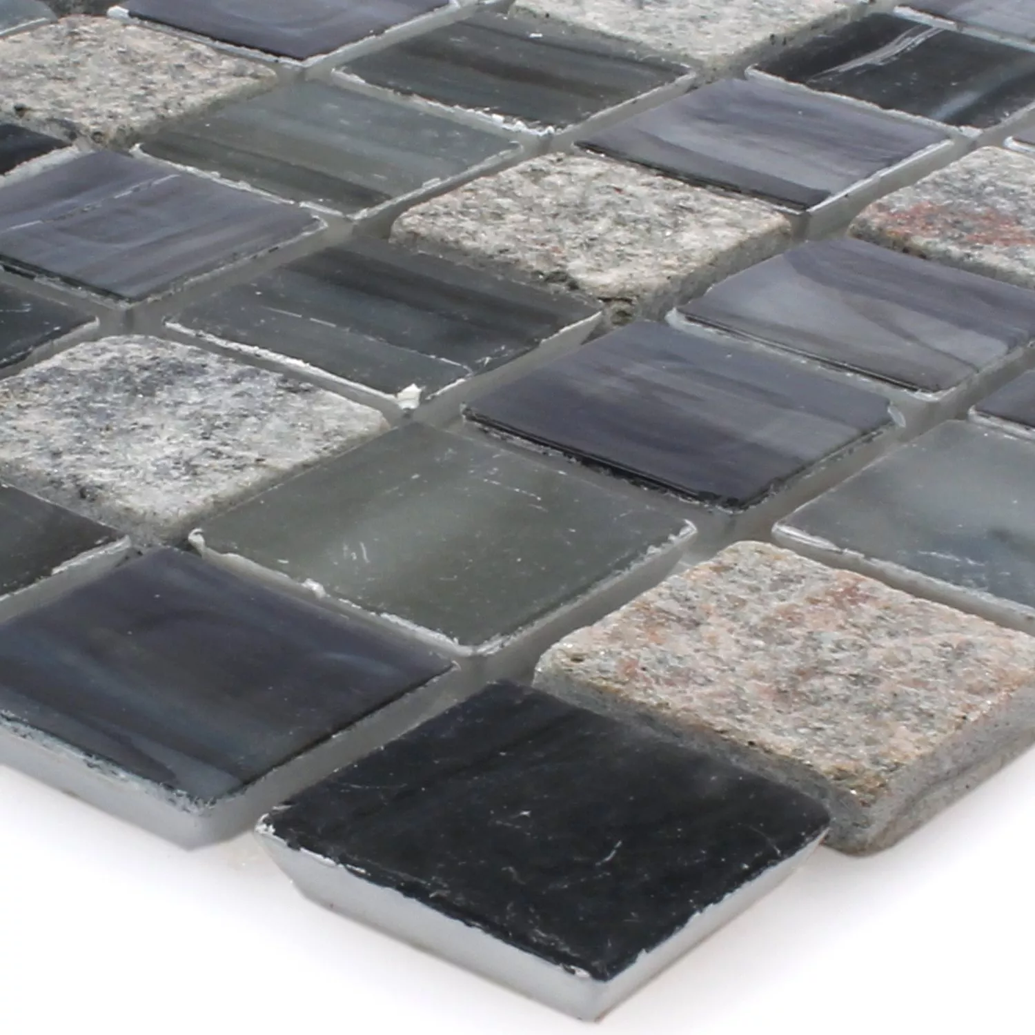 Vidrio Piedra Natural Mosaico Daily Rush Negro Gris