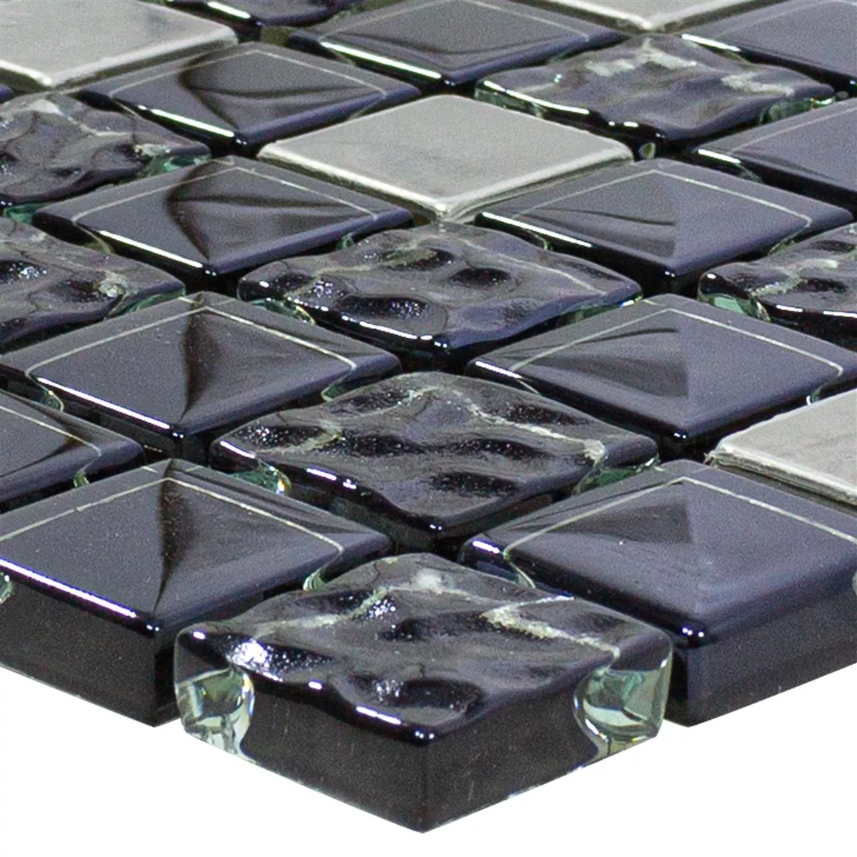 Azulejos De Mosaico Cristal Acero Inoxidable Blackriver Negro Plateado Mix