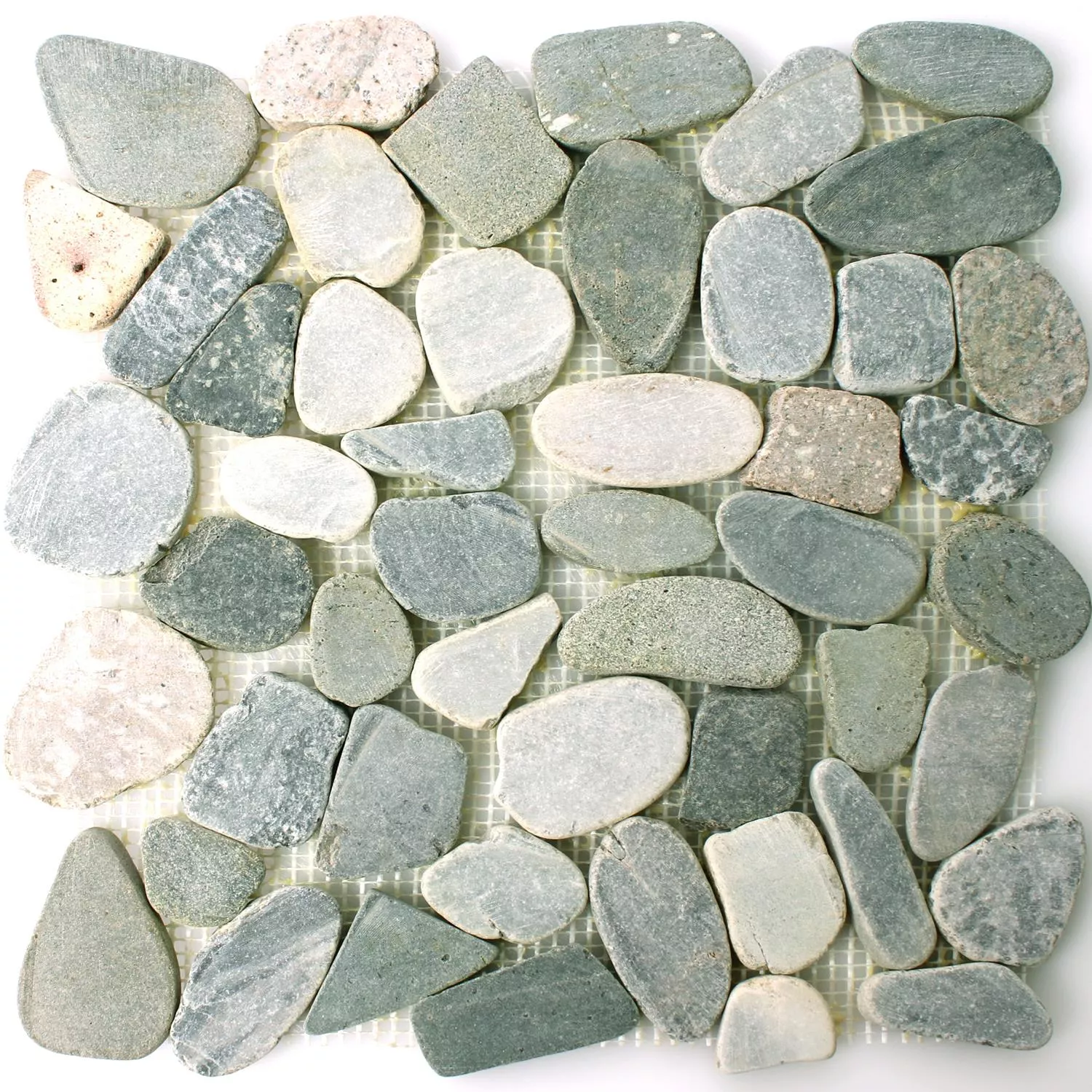 Mosaic Tiles River Pebbles Cut Grey Beige White