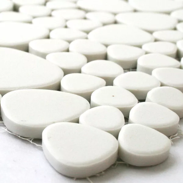 Ceramic Mosaic Tiles River Pebbles Optic Moorland Blanc Glossy