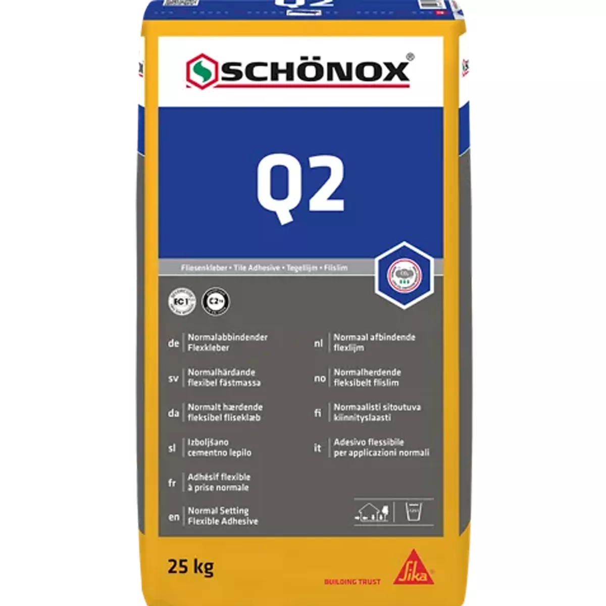 Schönox Q2 flexible adhesive for porcelain stoneware and ceramic tiles C2TE (25 kg)