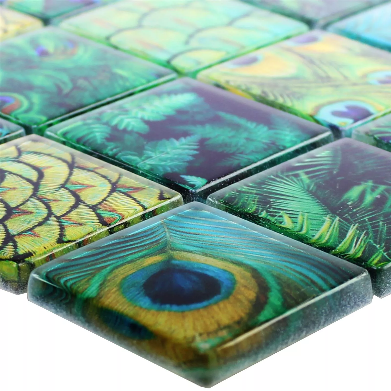 Glass Mosaic Tiles Peafowl Green